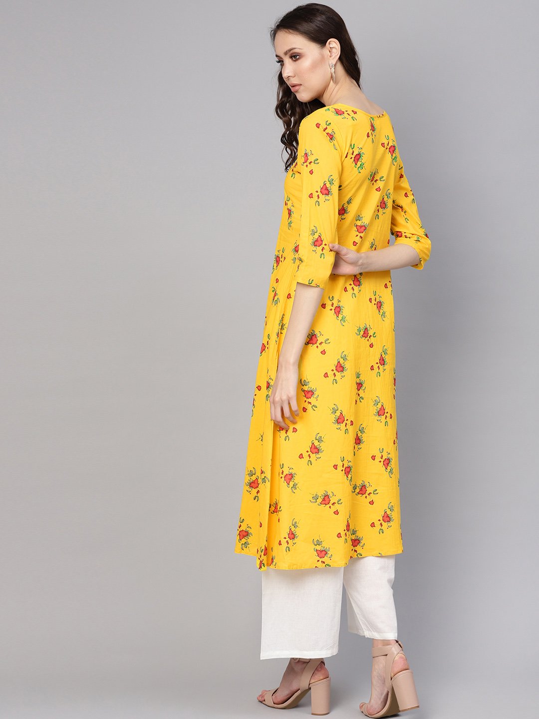 Women Yellow & White Printed Kurta with Palazzos | NOZ2TOZ - Made In INDIA.