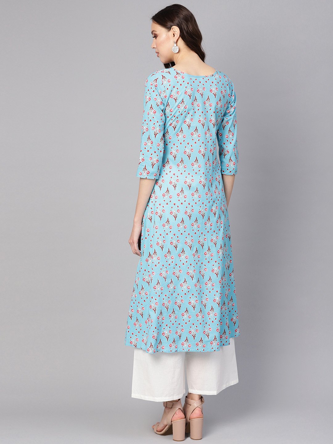 Women Blue & White Printed Kurta with Palazzos | NOZ2TOZ - Made In INDIA.