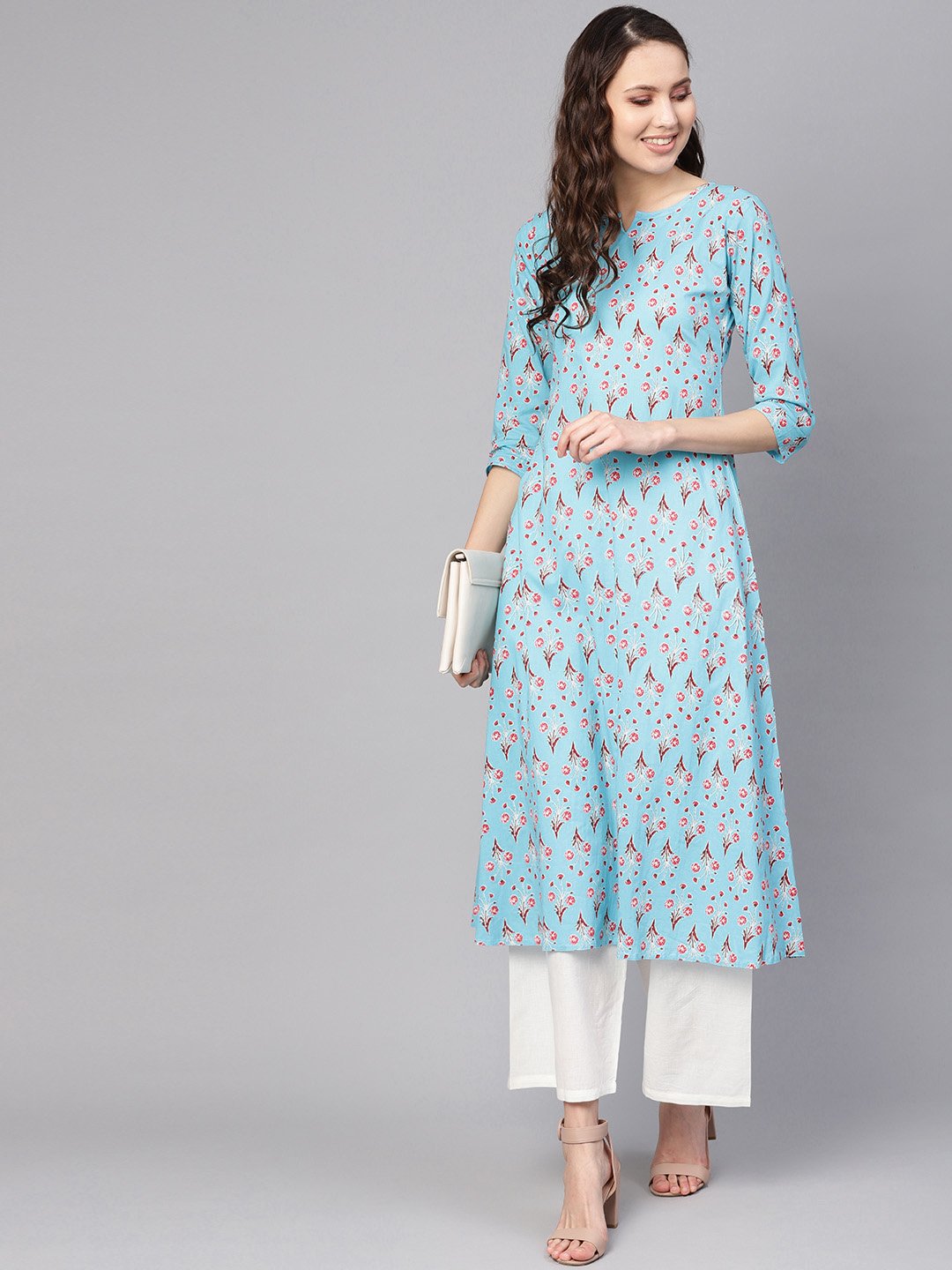 Women Blue & White Printed Kurta with Palazzos | NOZ2TOZ - Made In INDIA.