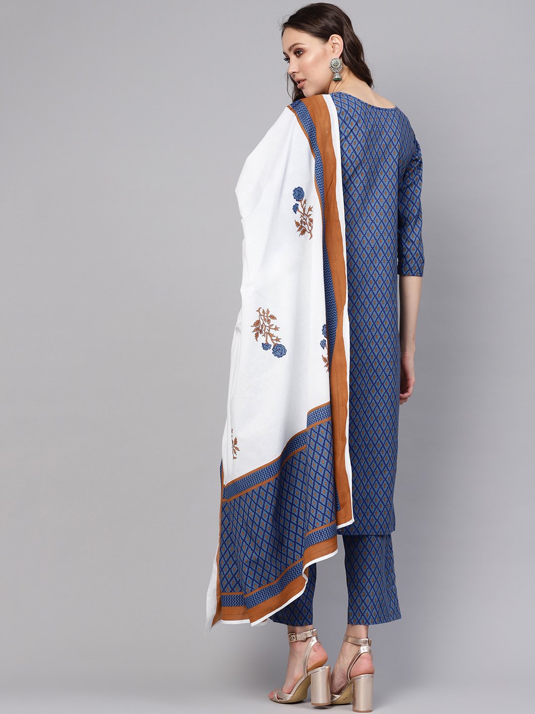 Women Blue & White Printed Kurta with Trousers & Dupatta | NOZ2TOZ - Made In INDIA.