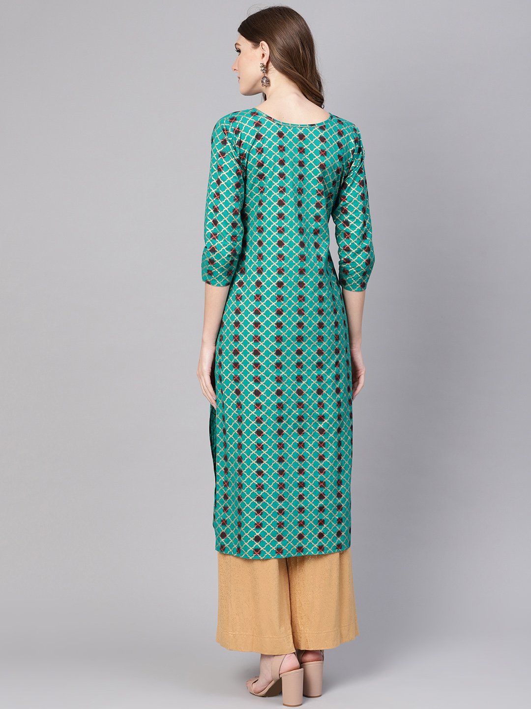 Women Green & Brown Printed Straight Kurta | NOZ2TOZ - Made In INDIA.