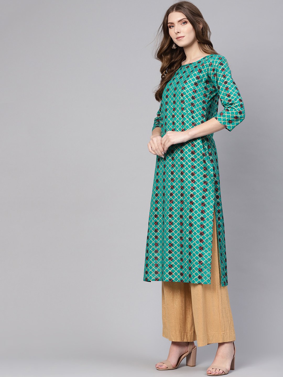 Women Green & Brown Printed Straight Kurta | NOZ2TOZ - Made In INDIA.