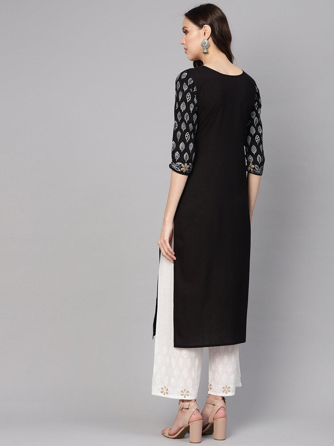 Women Black & White Printed Kurta with Palazzos | NOZ2TOZ - Made In INDIA.