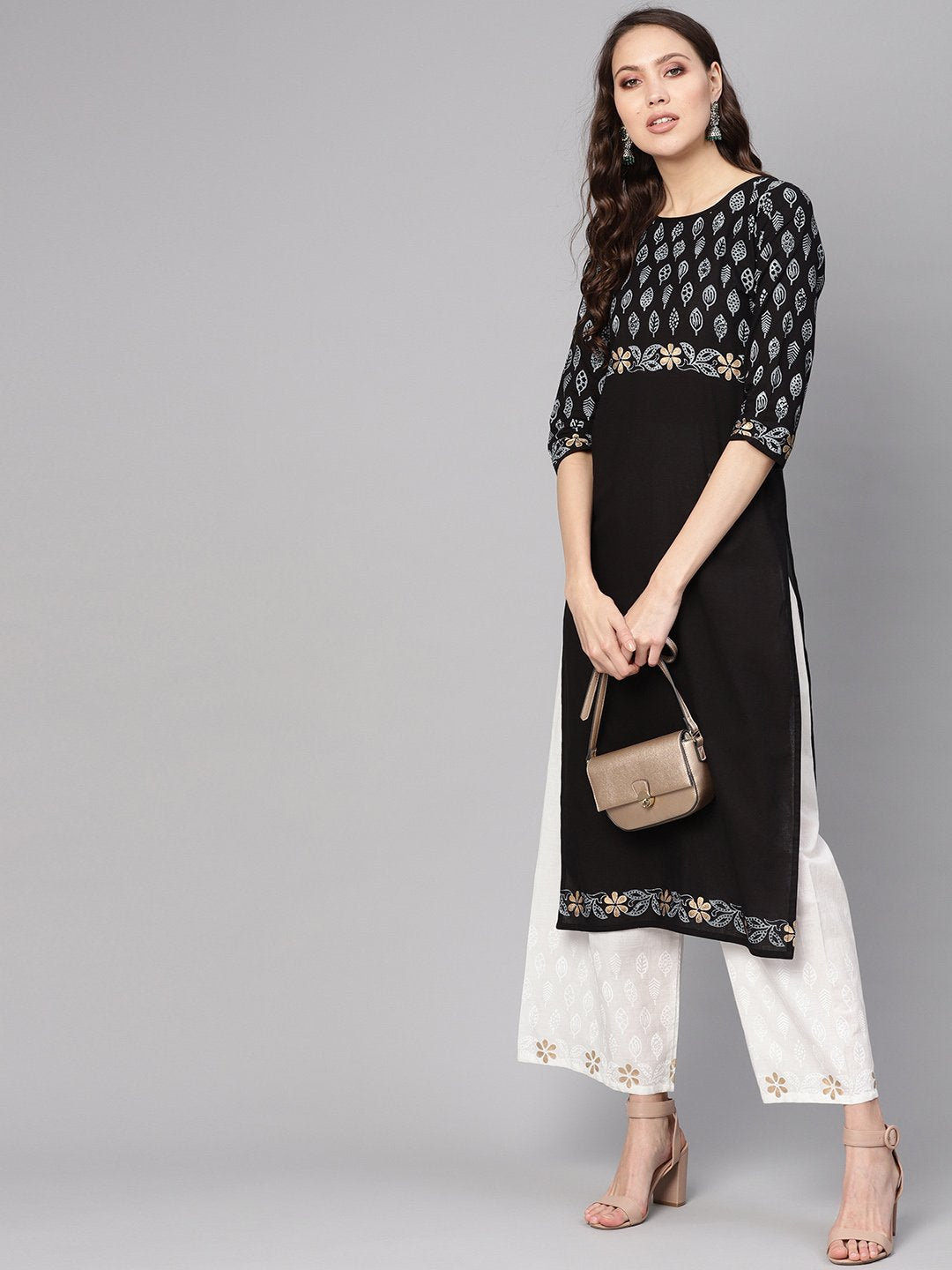 Women Black & White Printed Kurta with Palazzos | NOZ2TOZ - Made In INDIA.