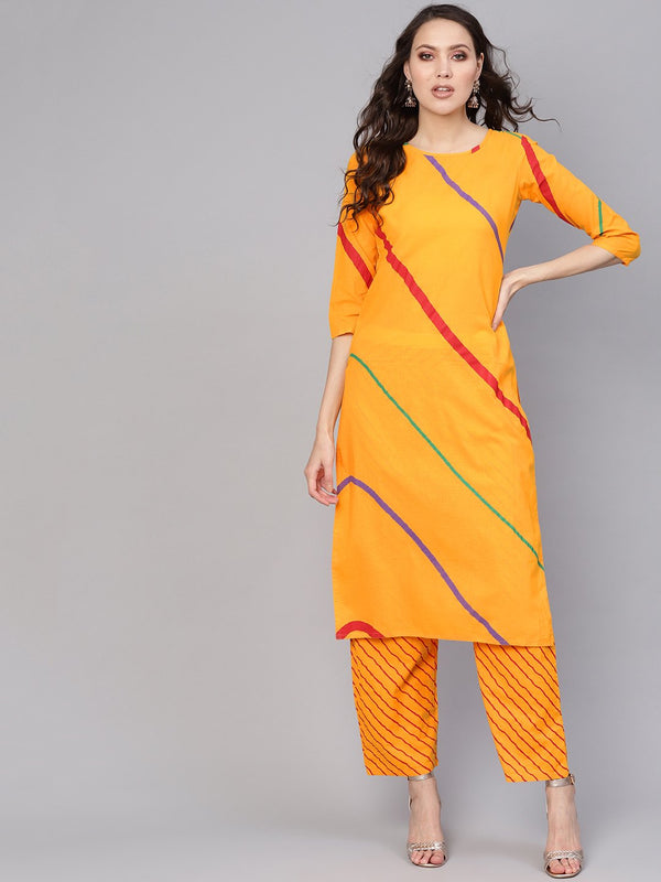 Women Yellow Printed Kurta with Trousers | NOZ2TOZ - Made In INDIA.