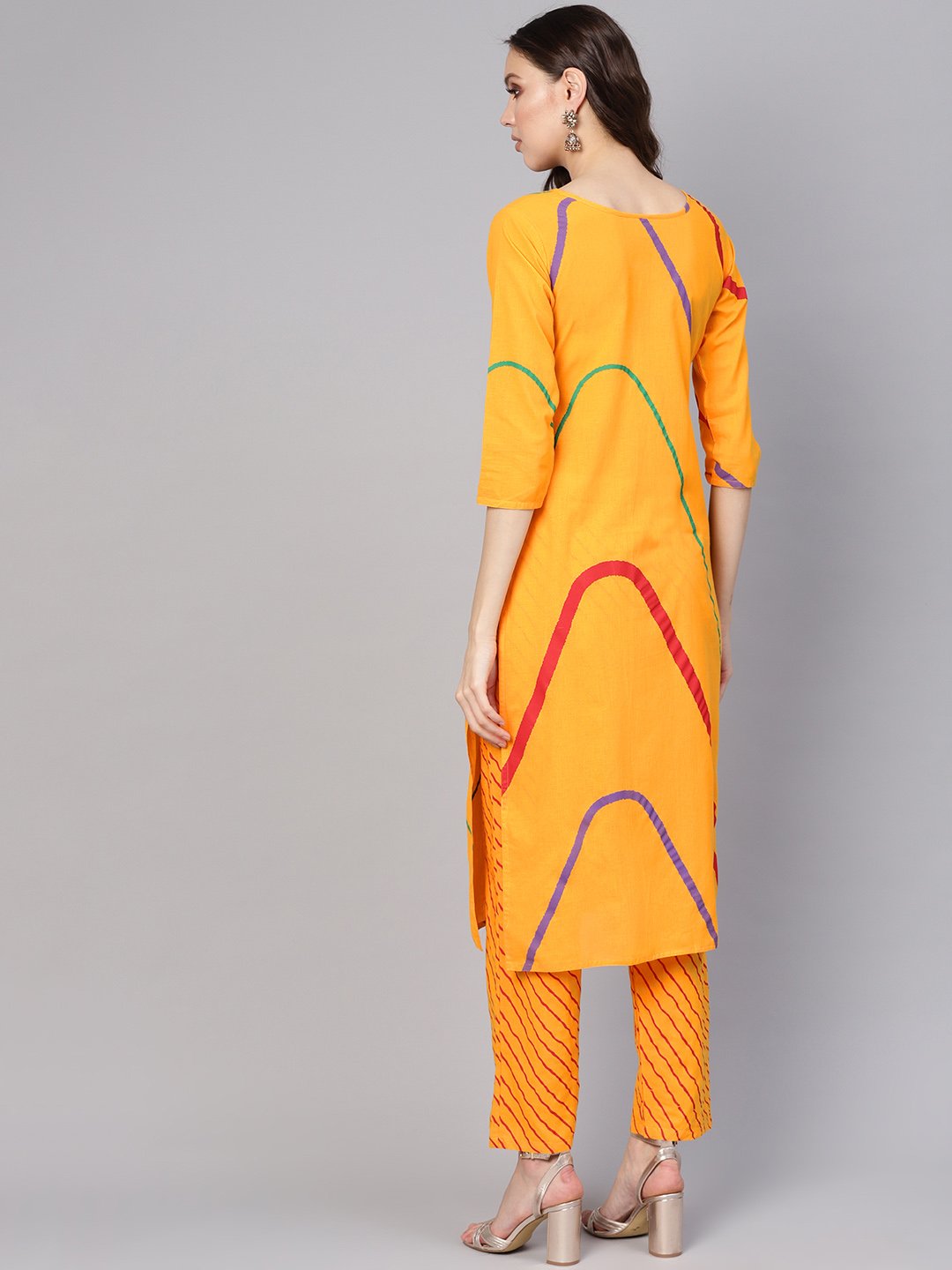 Women Yellow Printed Kurta with Trousers | NOZ2TOZ - Made In INDIA.