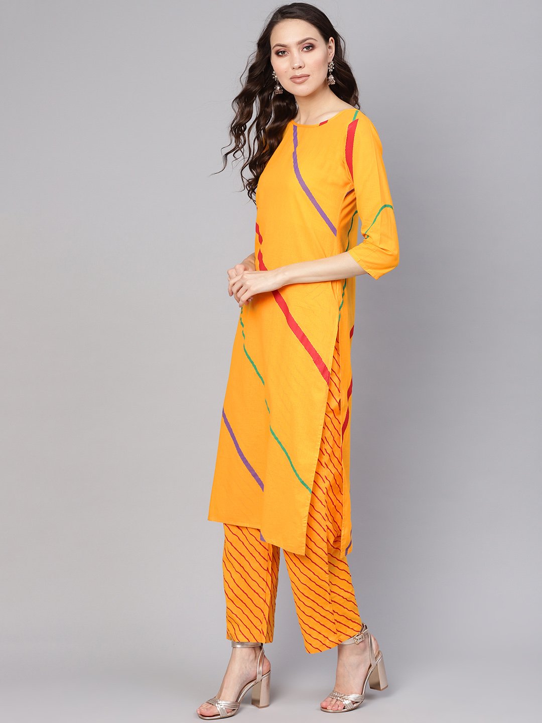 Women Yellow Printed Kurta with Trousers | NOZ2TOZ - Made In INDIA.