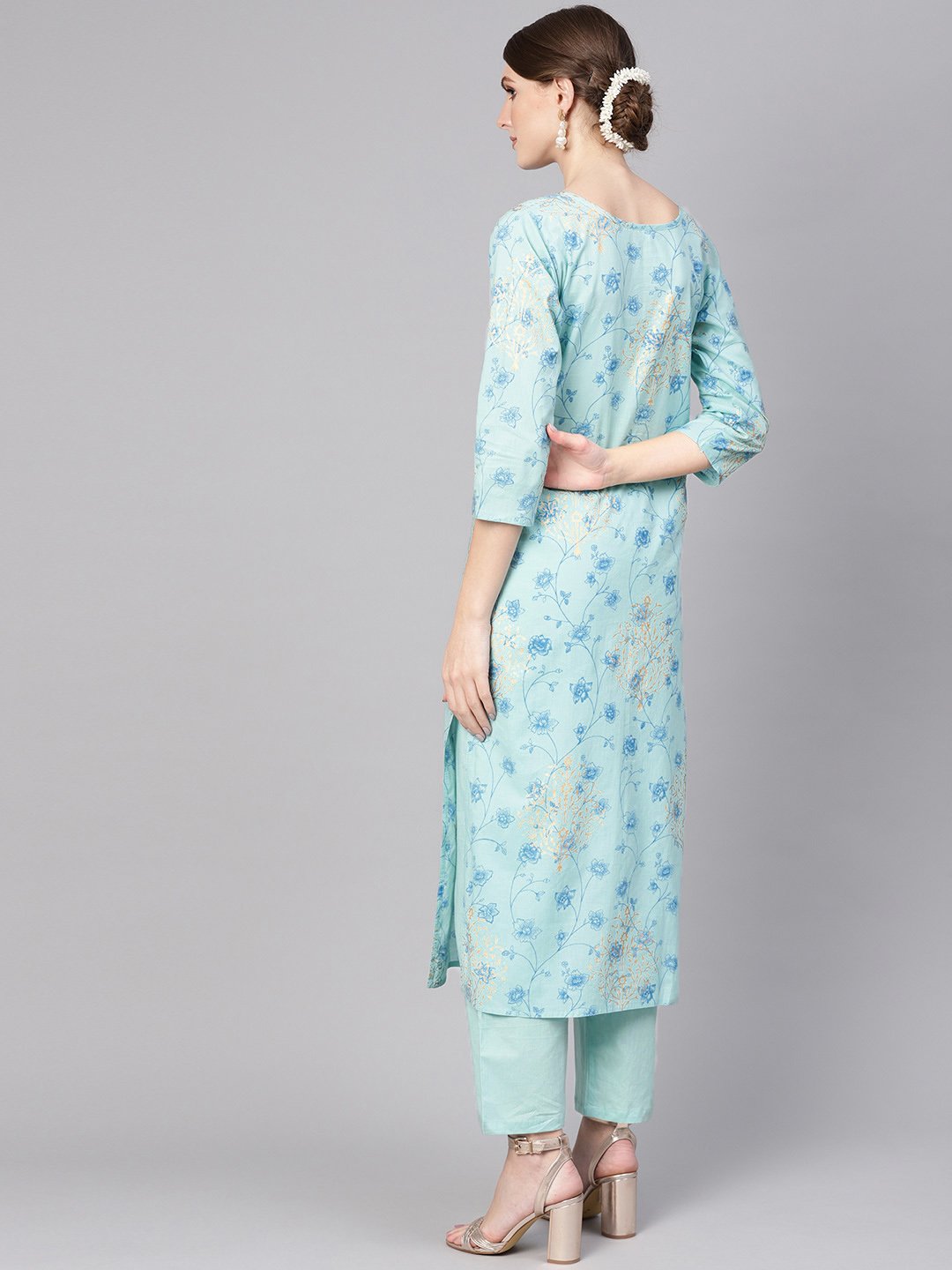 Women Blue Printed Kurta with Trousers | NOZ2TOZ - Made In INDIA.