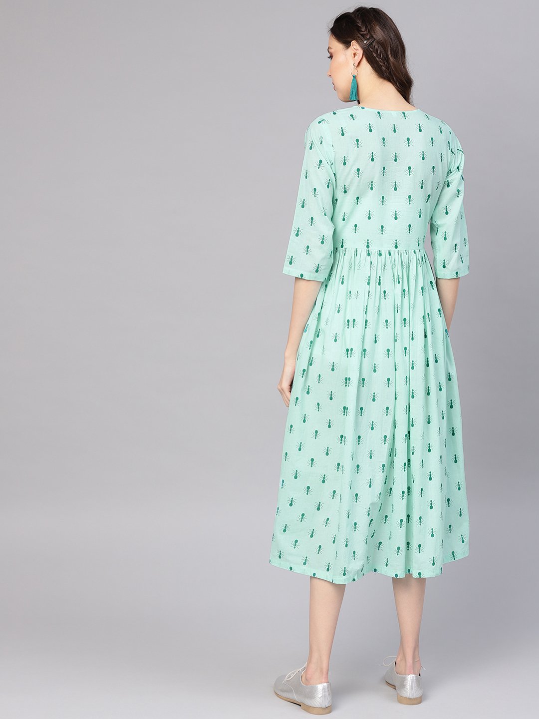 Women Green Printed A-Line Dress | NOZ2TOZ - Made In INDIA.