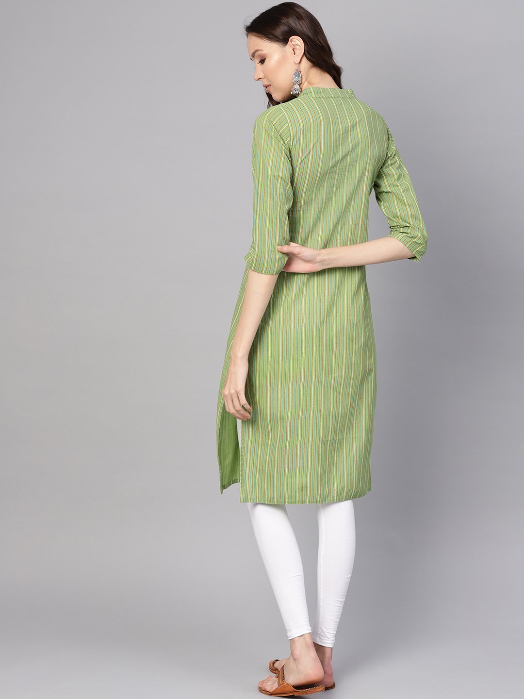 Women Green & Red Striped Straight Kurta | NOZ2TOZ - Made In INDIA.