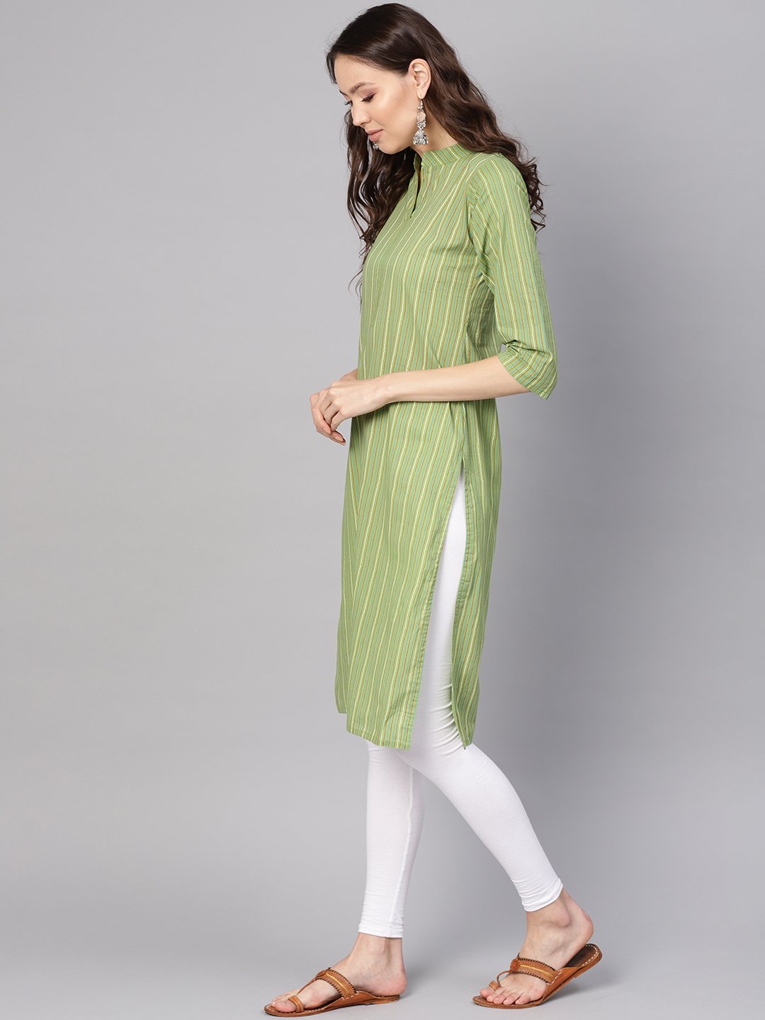 Women Green & Red Striped Straight Kurta | NOZ2TOZ - Made In INDIA.