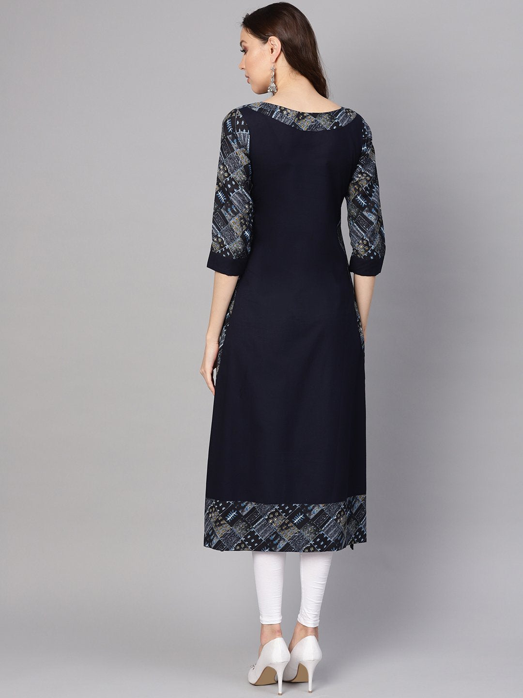 Women Navy Blue Solid A-Line Kurta | NOZ2TOZ - Made In INDIA.