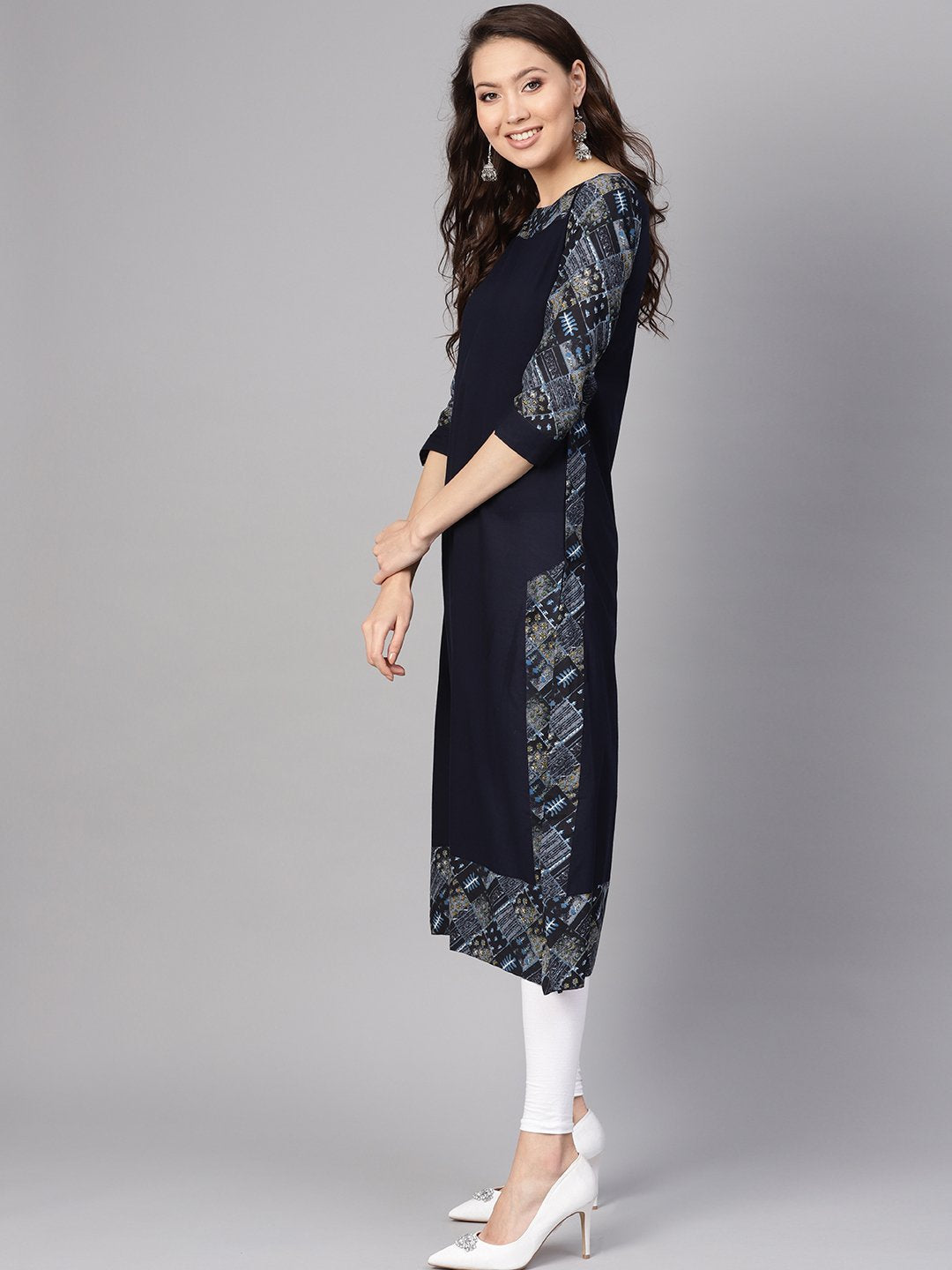 Women Navy Blue Solid A-Line Kurta | NOZ2TOZ - Made In INDIA.