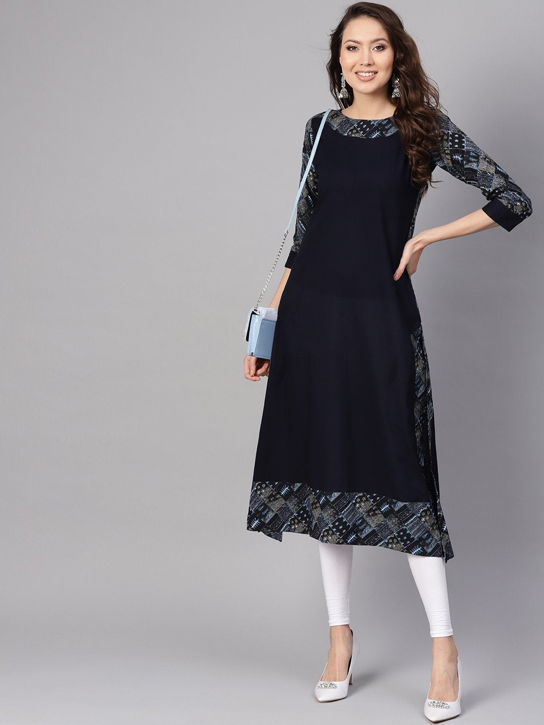 Women Navy Blue Solid A-Line Kurta | NOZ2TOZ - Made In INDIA.