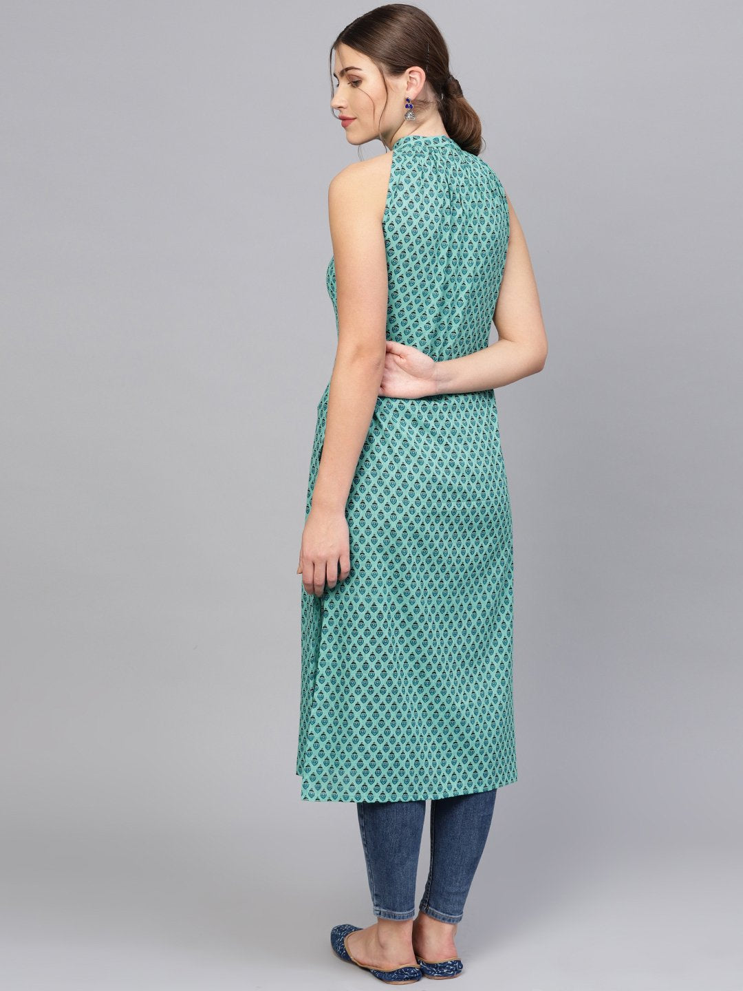 Women Green & Blue Printed Straight Kurta | NOZ2TOZ - Made In INDIA.