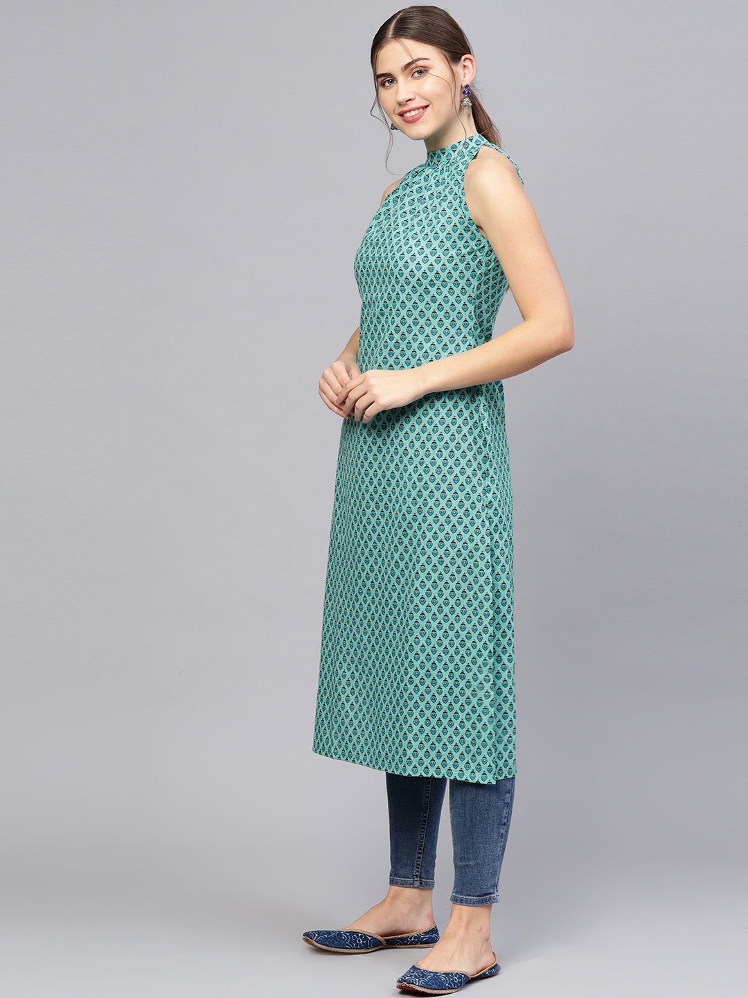 Women Green & Blue Printed Straight Kurta | NOZ2TOZ - Made In INDIA.