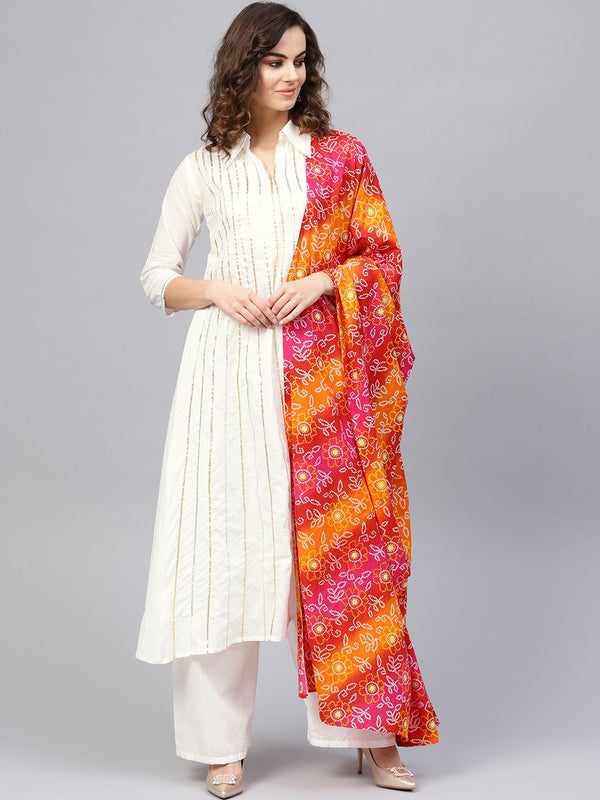 Women Off-White & Pink Striped Kurta with Palazzos & Dupatta | NOZ2TOZ - Made In INDIA.