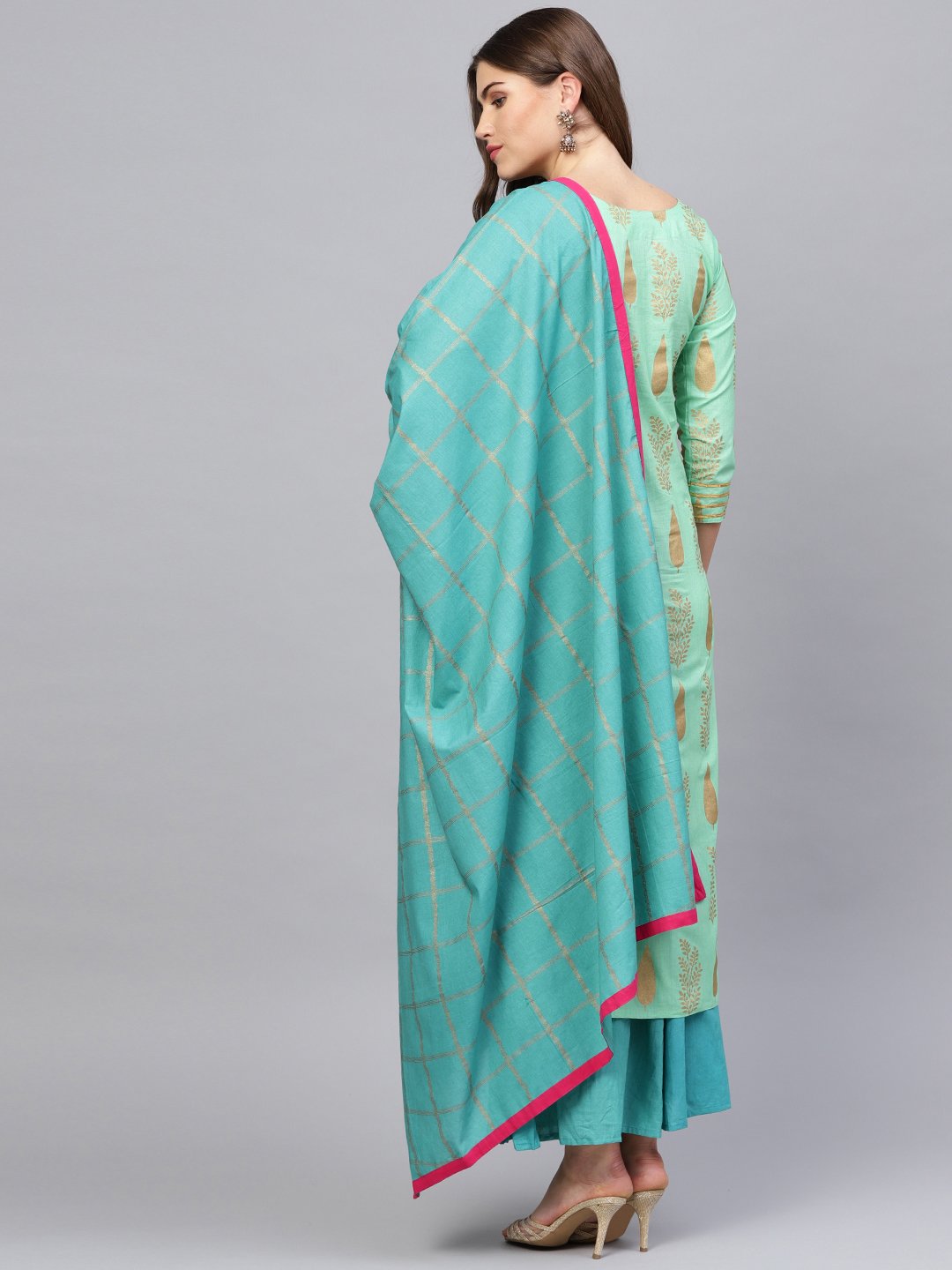 Women Green & Blue Printed Kurta with Skirt & Dupatta | NOZ2TOZ - Made In INDIA.