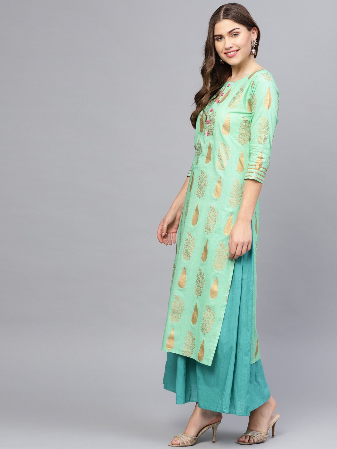 Women Green & Blue Printed Kurta with Skirt & Dupatta | NOZ2TOZ - Made In INDIA.