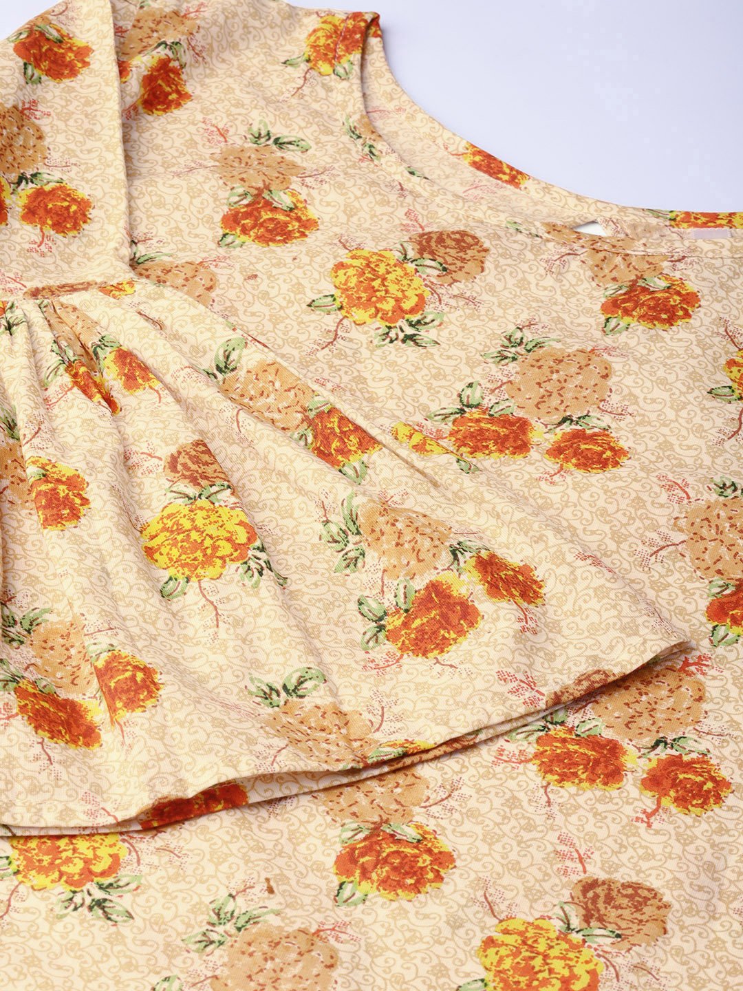 Women Cream-Coloured & Orange Printed Top | NOZ2TOZ - Made In INDIA.