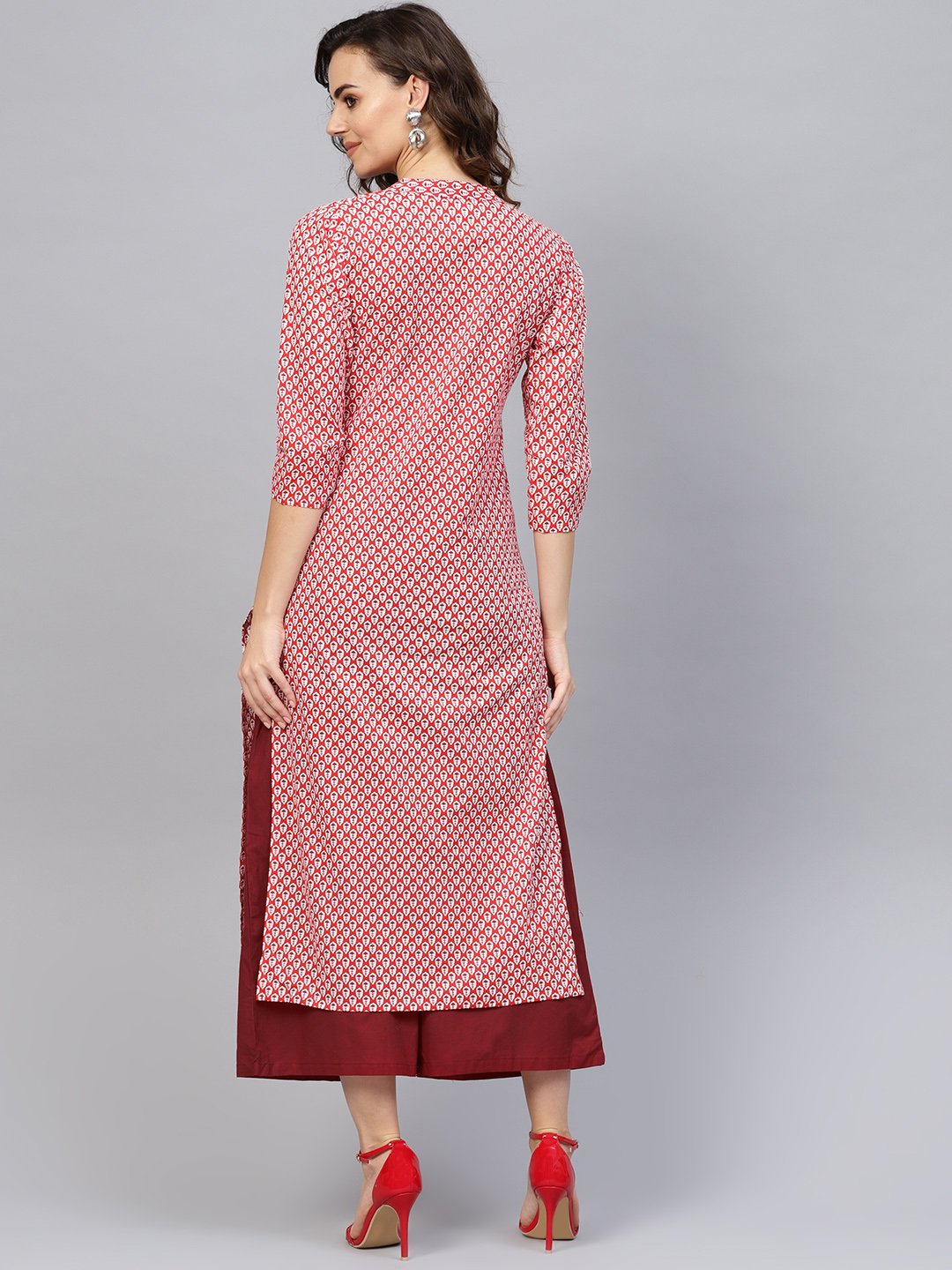 Women Red & Maroon Printed Kurta with Palazzos | NOZ2TOZ - Made In INDIA.