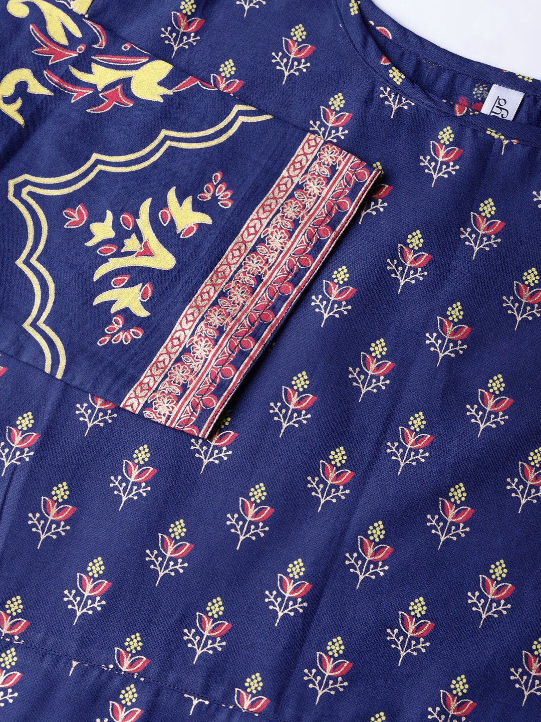 Women Blue & Golden Printed Kurta with Trousers | NOZ2TOZ - Made In INDIA.