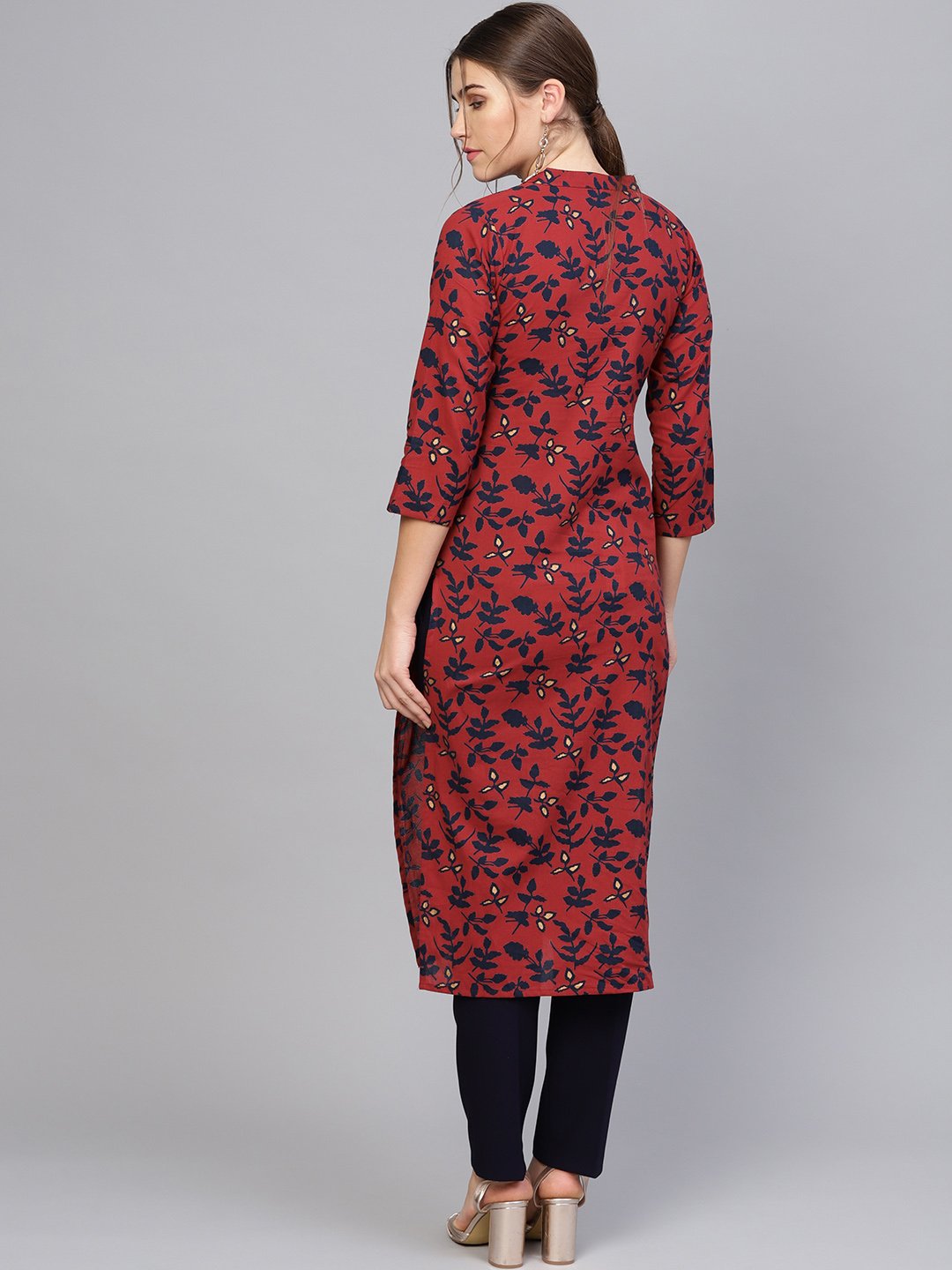 Women Maroon & Navy Blue Printed Straight Kurta | NOZ2TOZ - Made In INDIA.