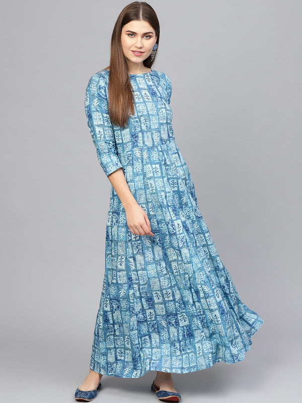 Women Blue Printed Maxi Dress | NOZ2TOZ - Made In INDIA.