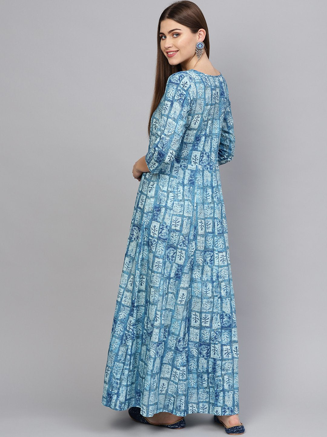 Women Blue Printed Maxi Dress | NOZ2TOZ - Made In INDIA.