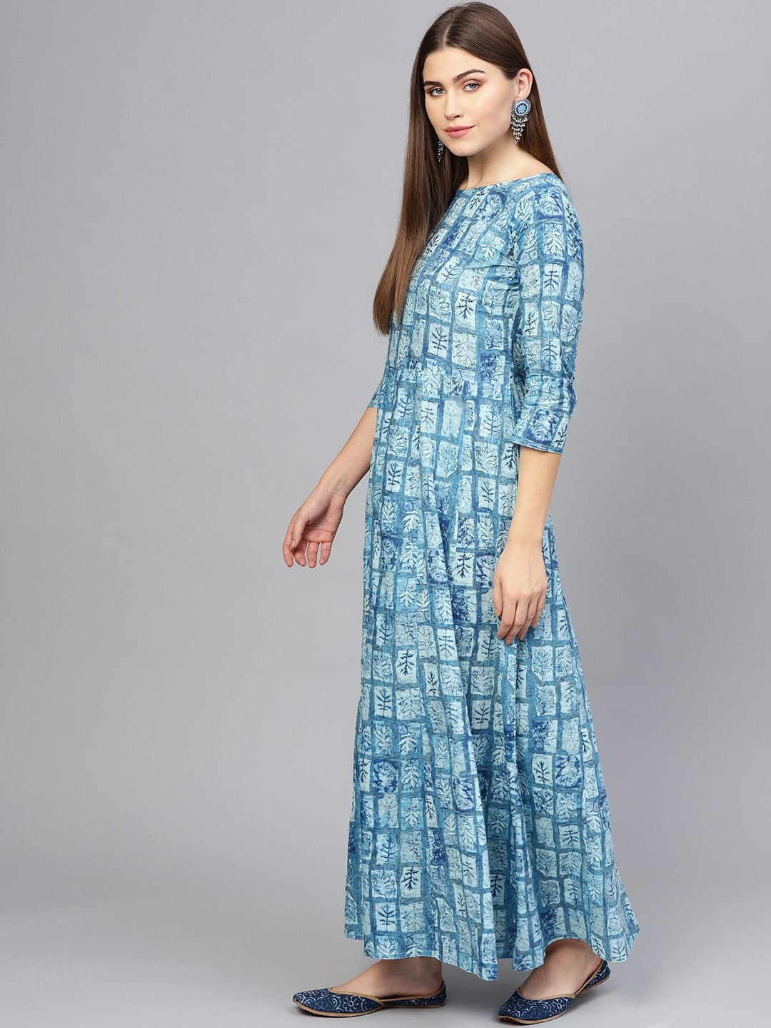 Women Blue Printed Maxi Dress | NOZ2TOZ - Made In INDIA.