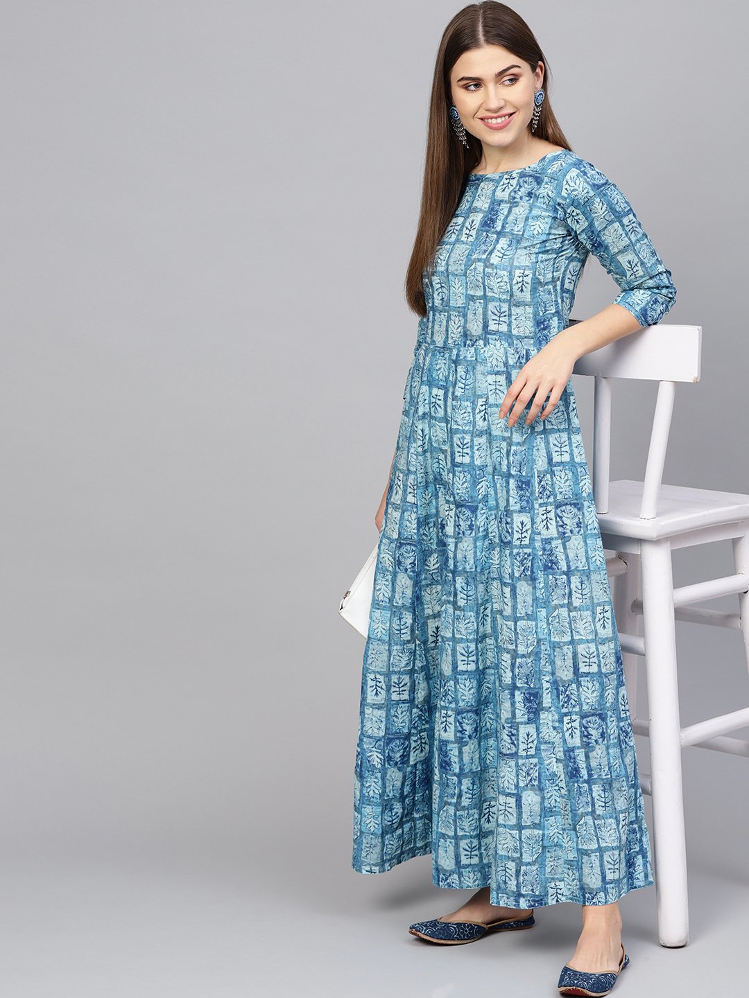 Women Blue Printed Maxi Dress | NOZ2TOZ - Made In INDIA.