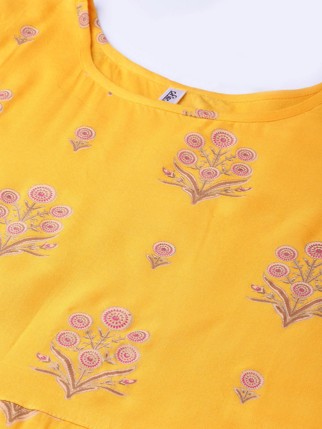 Women Mustard Yellow & Pink Printed Maxi Dress | NOZ2TOZ - Made In INDIA.