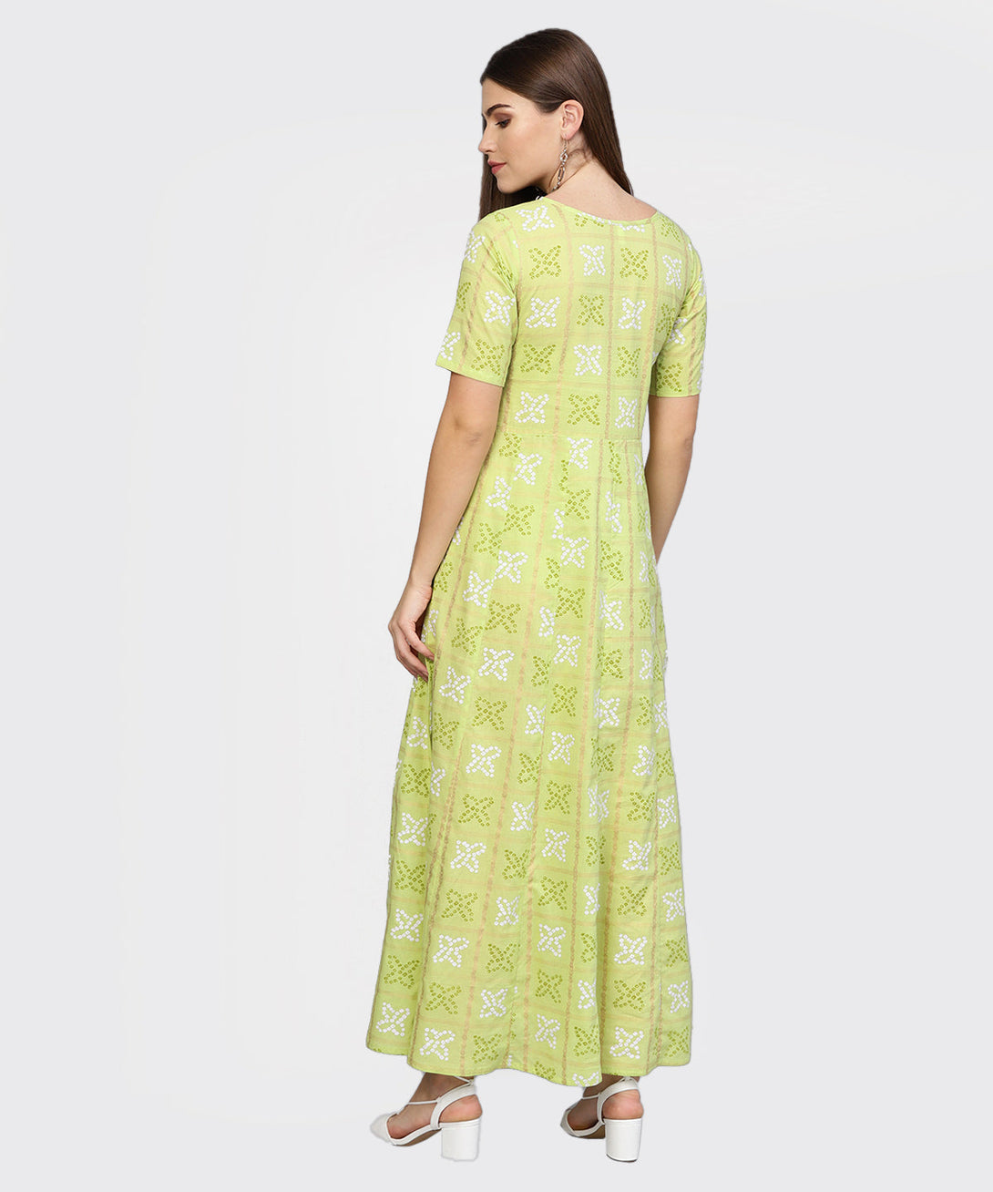 Women Green & Off-White Bandhani Printed Maxi Dress | NOZ2TOZ - Made In INDIA.