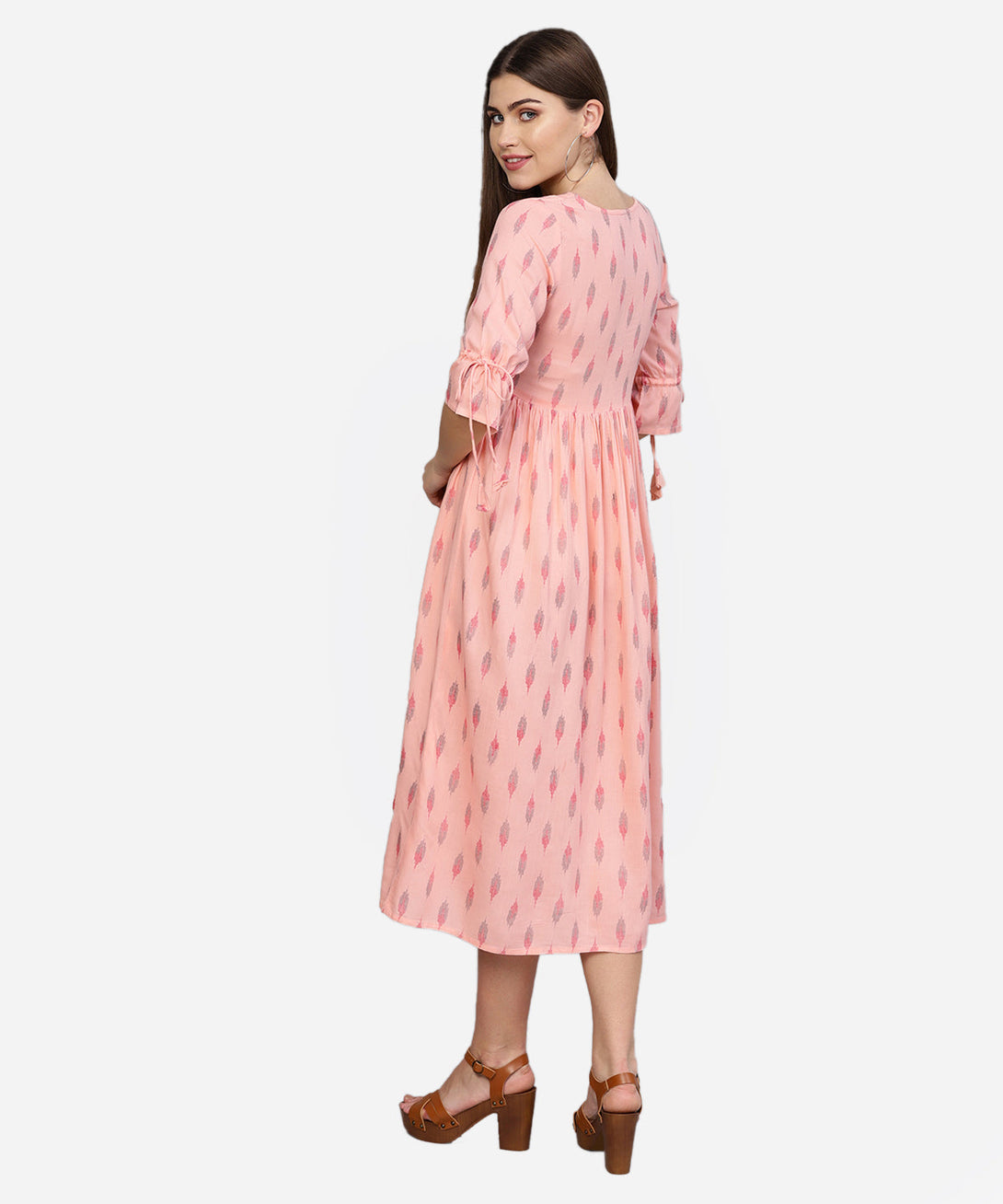 Women Peach-Coloured Printed A-Line  Dress | NOZ2TOZ - Made In INDIA.