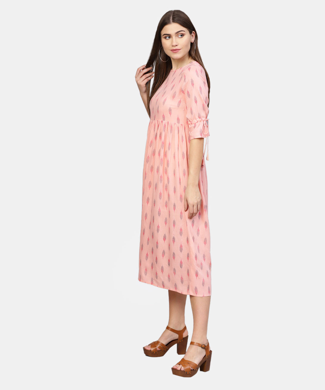 Women Peach-Coloured Printed A-Line  Dress | NOZ2TOZ - Made In INDIA.