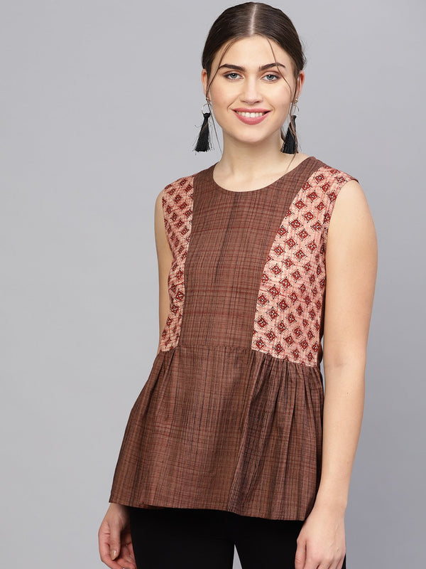 Women Brown Printed A-Line Top | NOZ2TOZ - Made In INDIA.