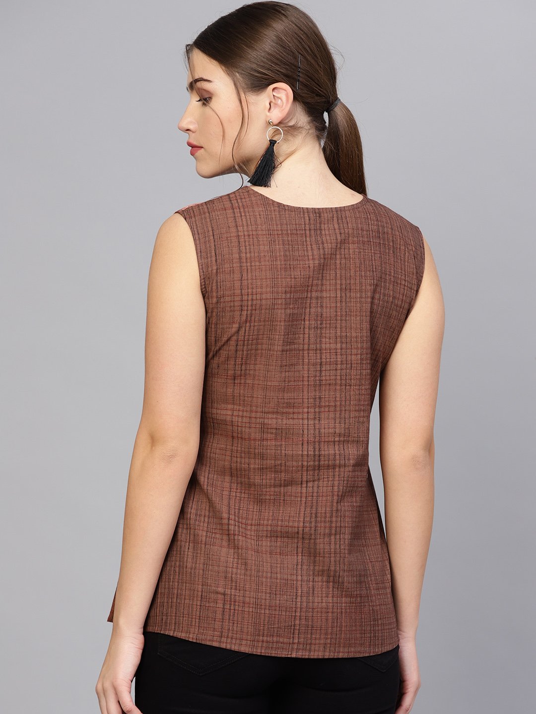 Women Brown Printed A-Line Top | NOZ2TOZ - Made In INDIA.