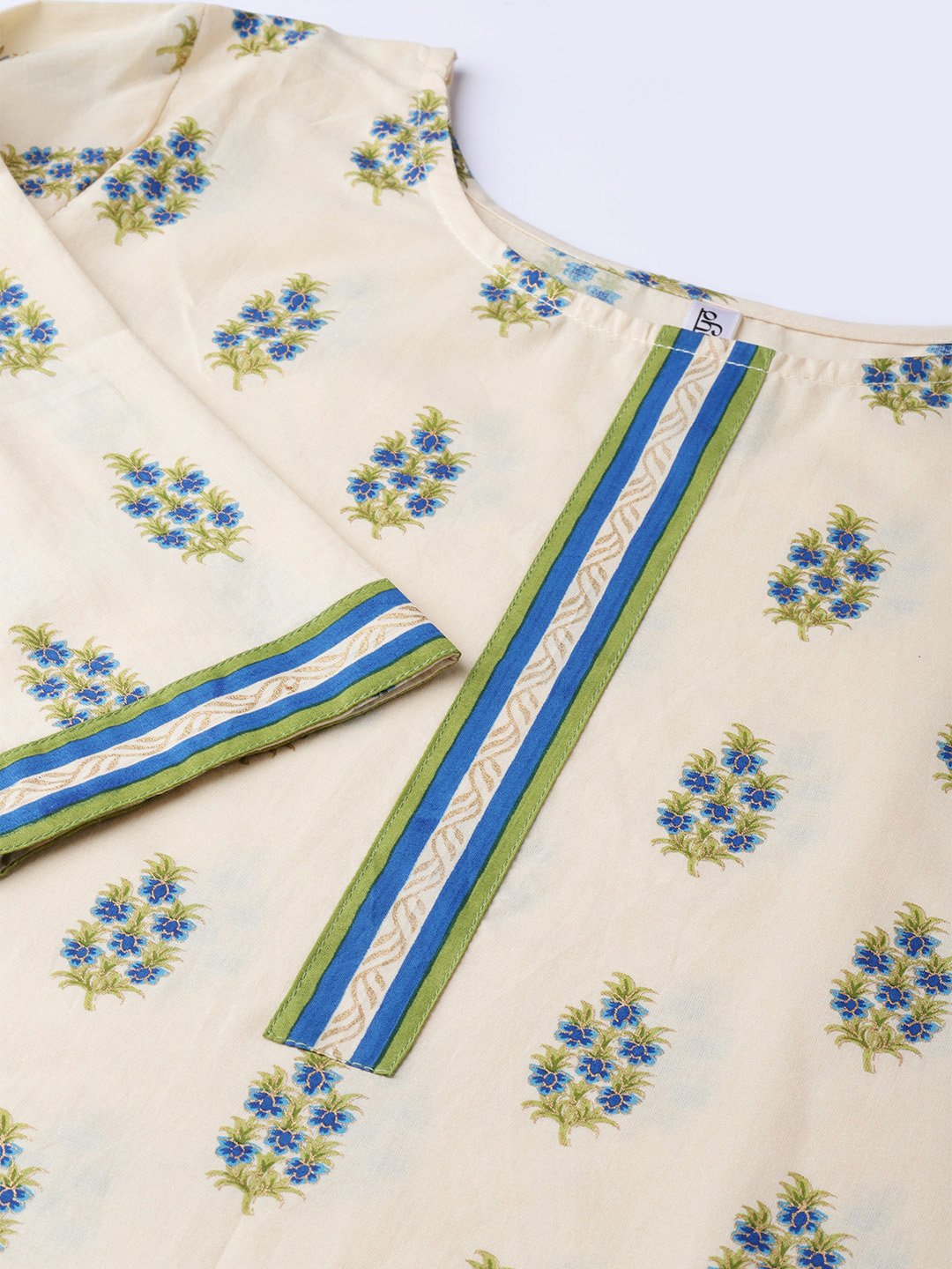 Women Cream-Coloured & Blue Printed Kurta with Palazzos | NOZ2TOZ - Made In INDIA.