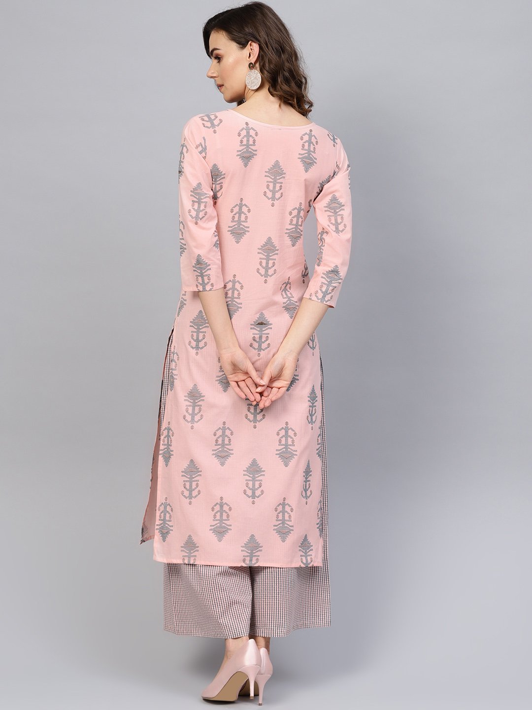 Women Pink & Teal Blue Printed Kurta with Palazzos | NOZ2TOZ - Made In INDIA.