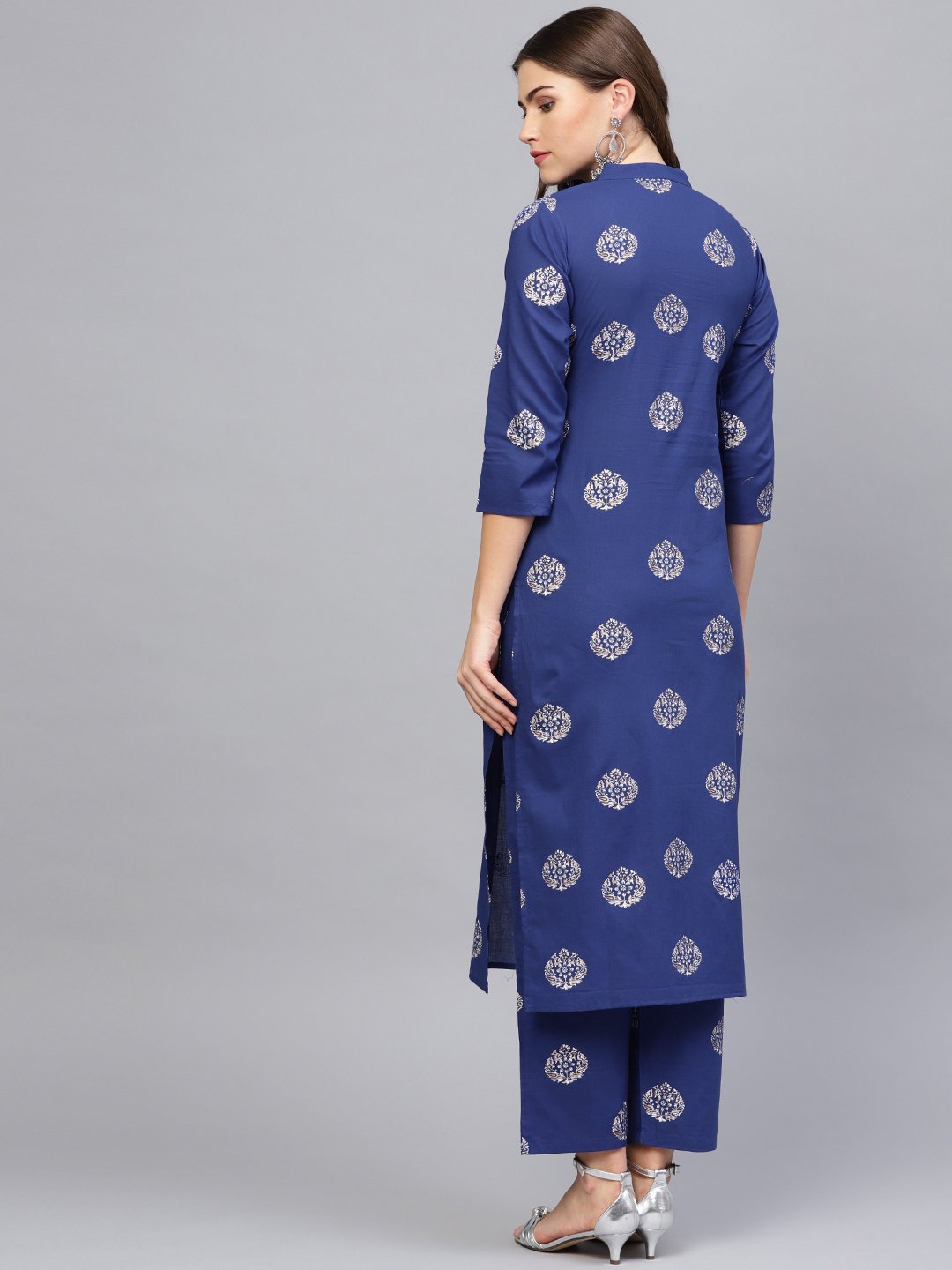 Women Blue & Golden Printed Kurta with Palazzos | NOZ2TOZ - Made In INDIA.