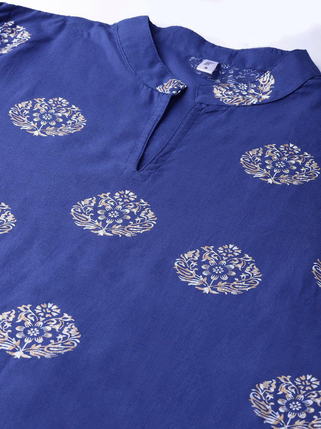 Women Blue & Golden Printed Kurta with Palazzos | NOZ2TOZ - Made In INDIA.