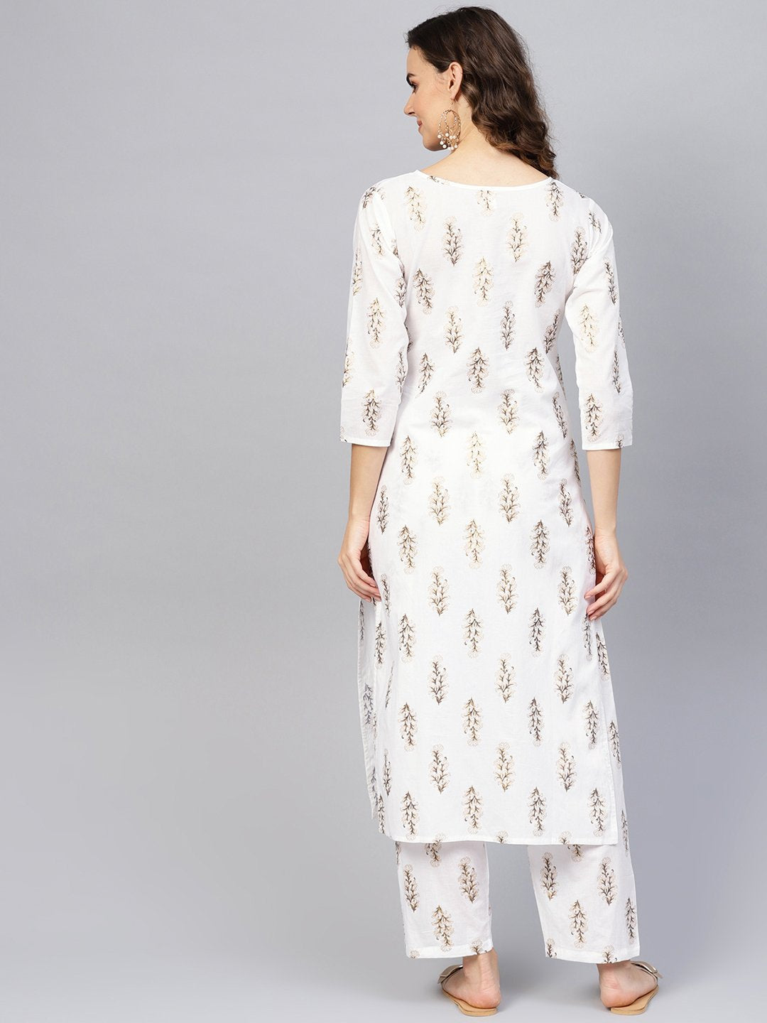 Women Off-White & Golden Printed Kurta with Trousers | NOZ2TOZ - Made In INDIA.