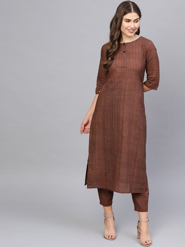 Women Brown Printed Kurta with Trousers | NOZ2TOZ - Made In INDIA.