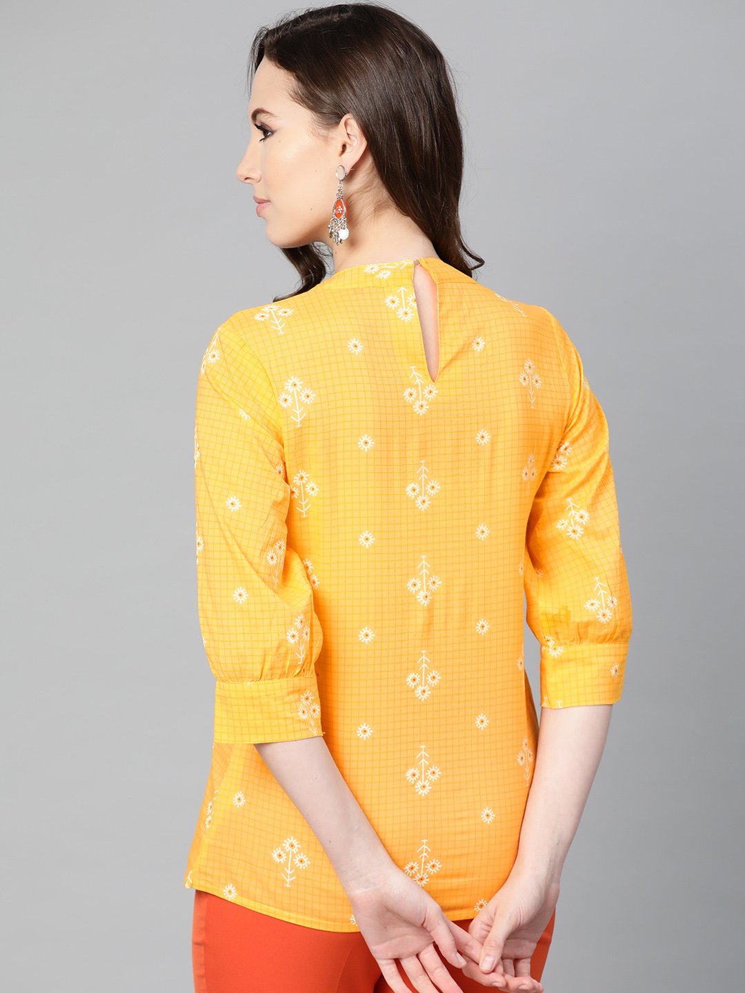 Yellow floral & checks printed a-line top | NOZ2TOZ - Made In INDIA.