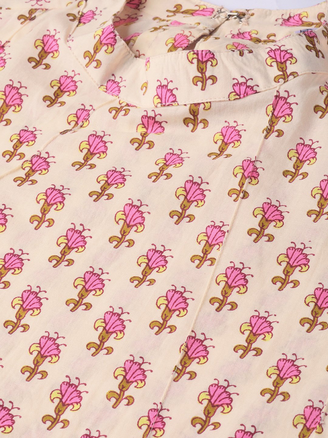 Cream and pink floral printed a-line top | NOZ2TOZ - Made In INDIA.