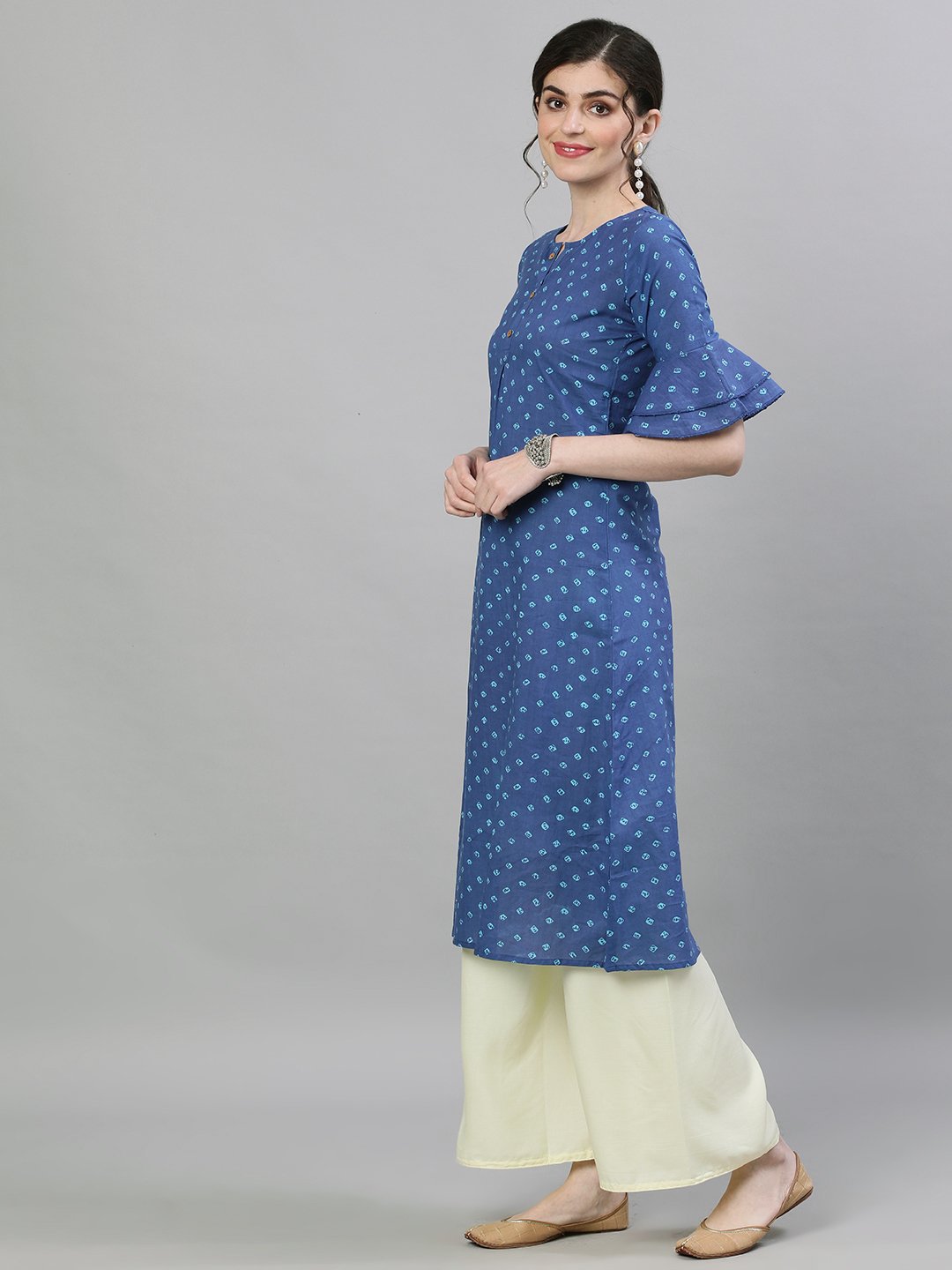 Women Blue Printed A-Line Kurta | NOZ2TOZ - Made In INDIA.