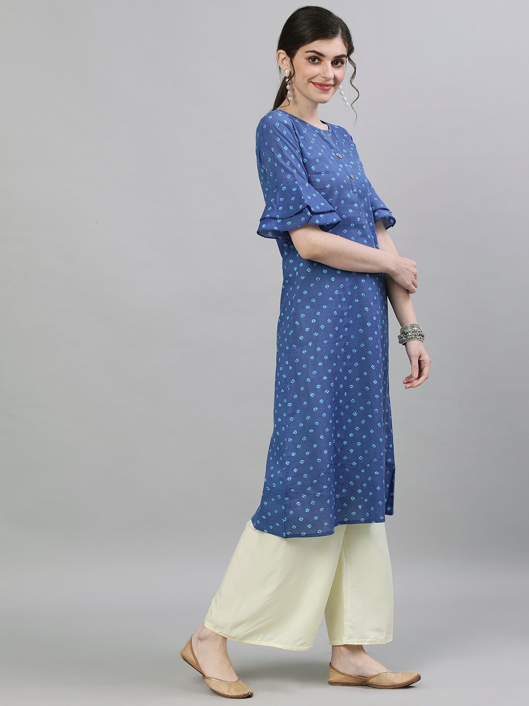 Women Blue Printed A-Line Kurta | NOZ2TOZ - Made In INDIA.