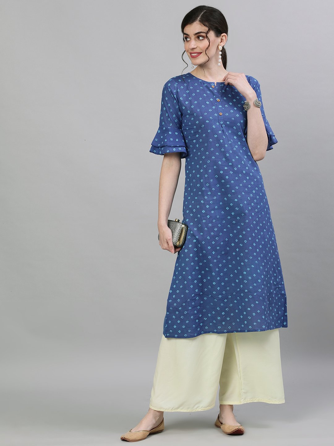 Women Blue Printed A-Line Kurta | NOZ2TOZ - Made In INDIA.