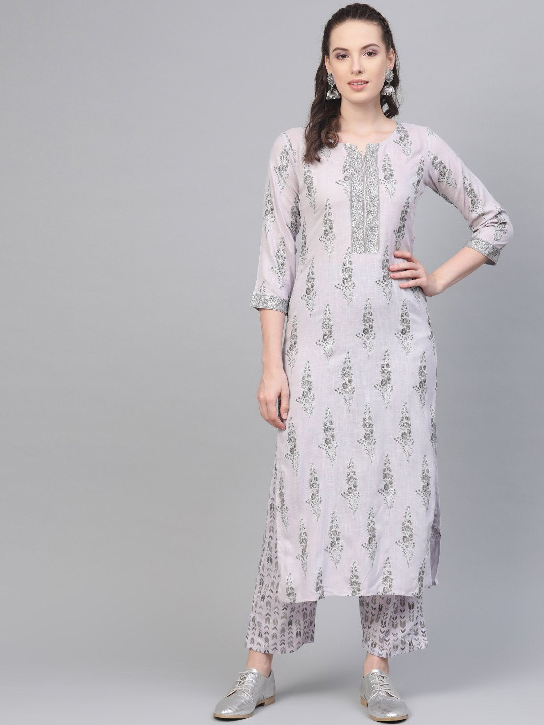 Fossil Grey Printed Kurta set with Pant | NOZ2TOZ - Made In INDIA.