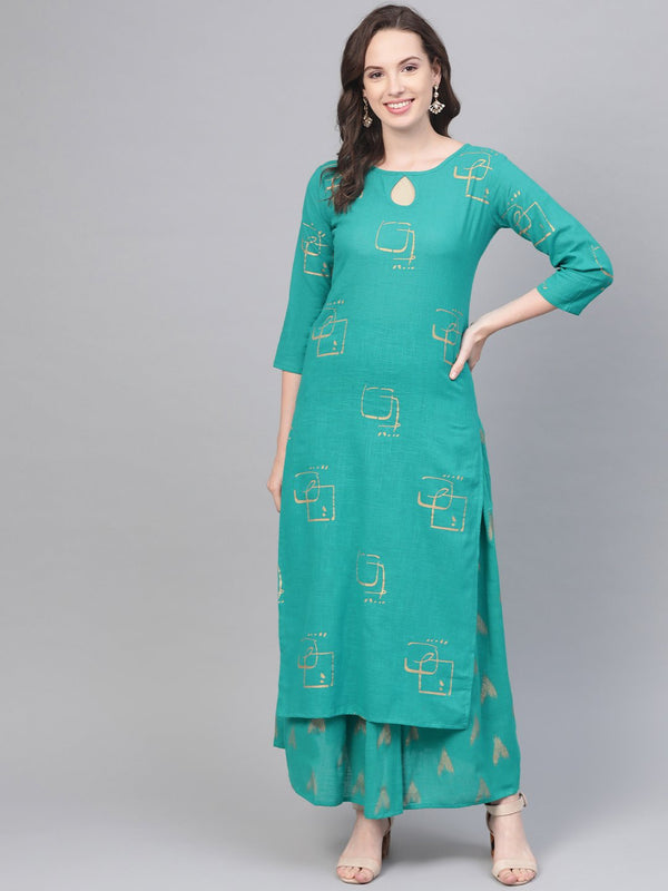 Green Printed Kurta Set With Printed skirt | NOZ2TOZ - Made In INDIA.